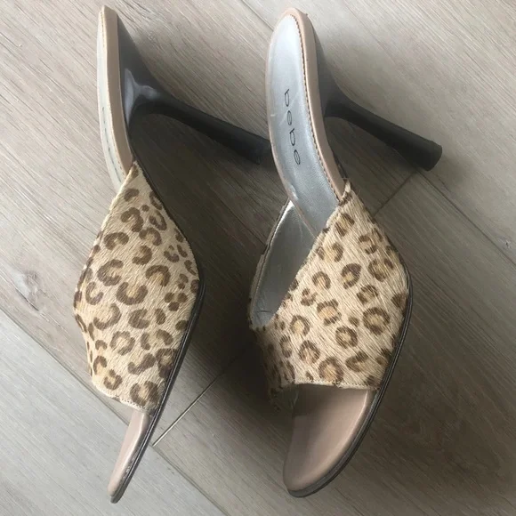 Bebe Tan Leopard Print Mules - Picture 3 of 9
